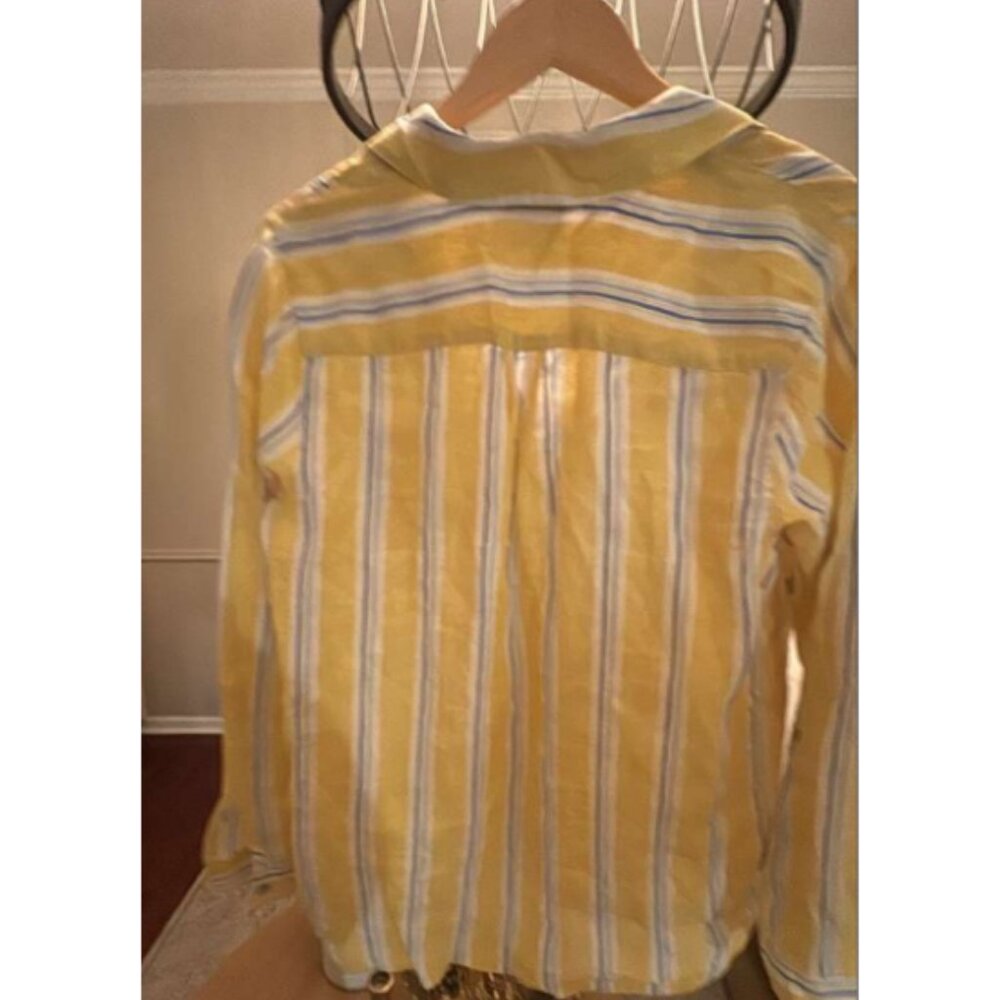 J. Jill "Love Linen" Yellow & Blue Striped Button Down Shirt - Size M - Picture 6 of 6